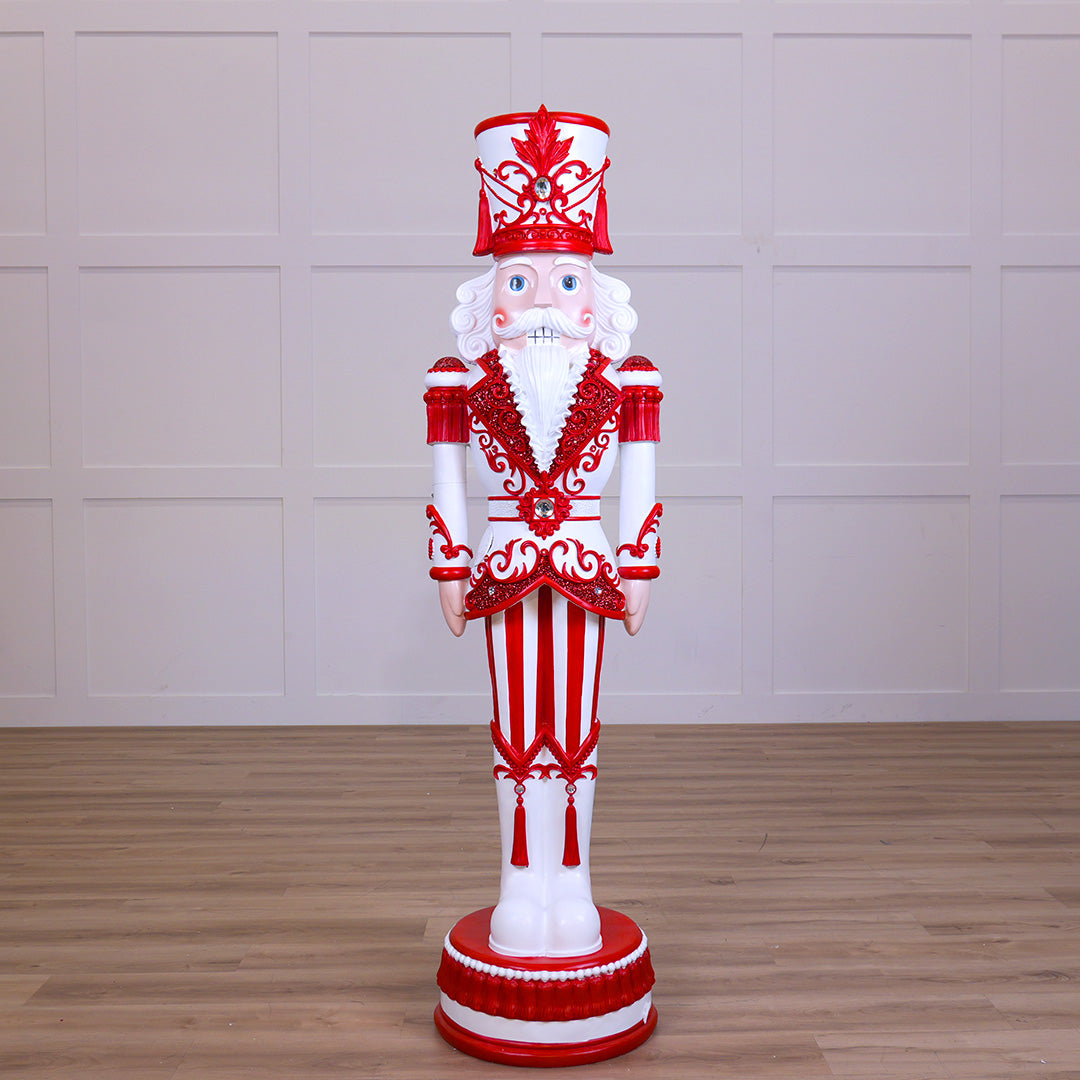 6 FT Lighted Musical Red & White Stripe King Nutcracker