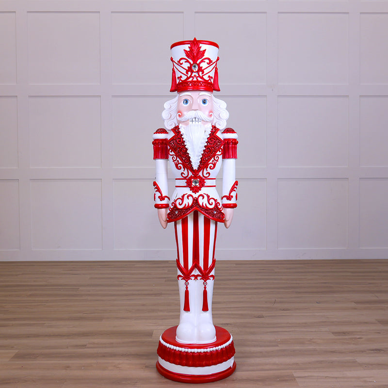 6 FT Lighted Musical Red & White Stripe King Nutcracker