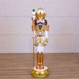 6 FT White & Gold King Nutcracker With Music & Warm White LED Lights