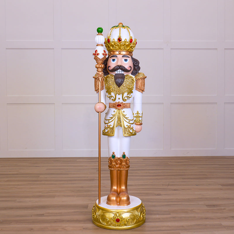6 FT White & Gold King Nutcracker With Music & Warm White LED Lights