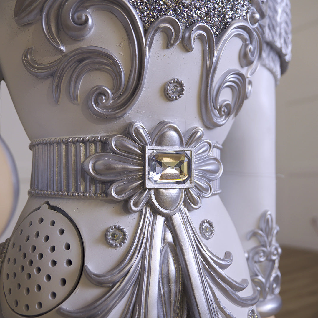 6 FT White & Silver King Nutcracker With Music & Warm White LED Lights