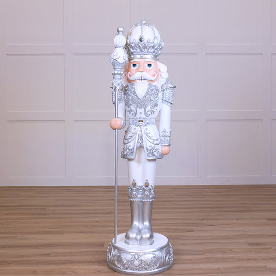 6 FT White & Silver King Nutcracker With Music & Warm White LED Lights