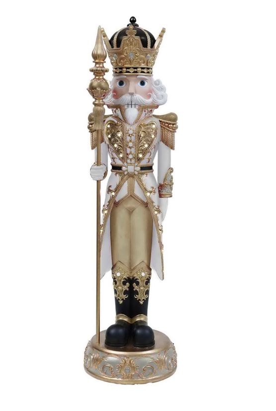 8 FT White & Gold King Nutcracker With Music & Warm White LED Lights