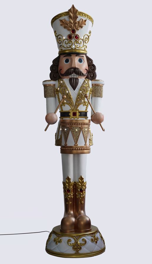 8 FT White & Gold Nutcracker With Music & Warm White LED Lights
