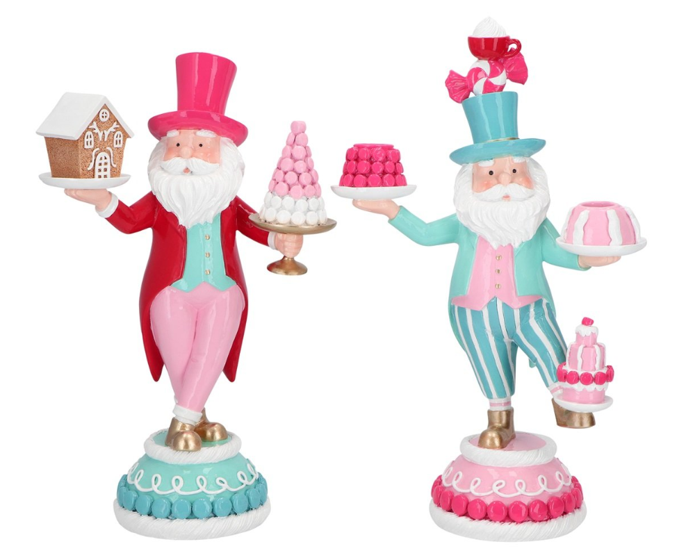 13" Pastel Santa With Sweets Assorted Set Of 2