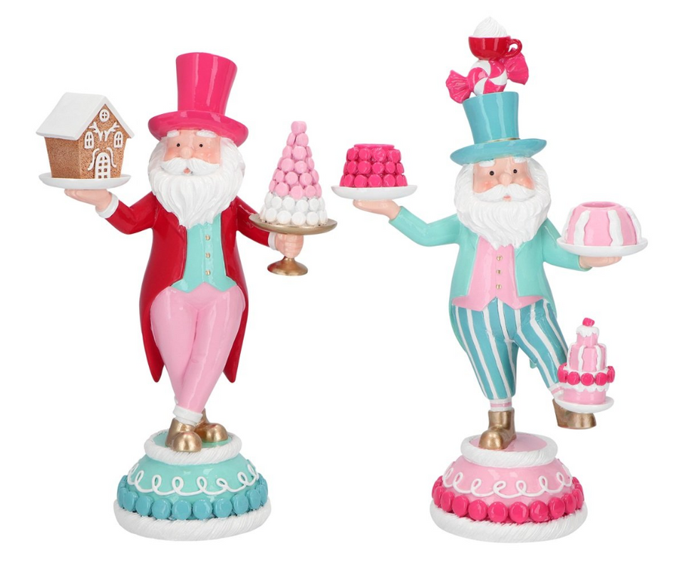 13" Pastel Santa With Sweets Assorted Set Of 2
