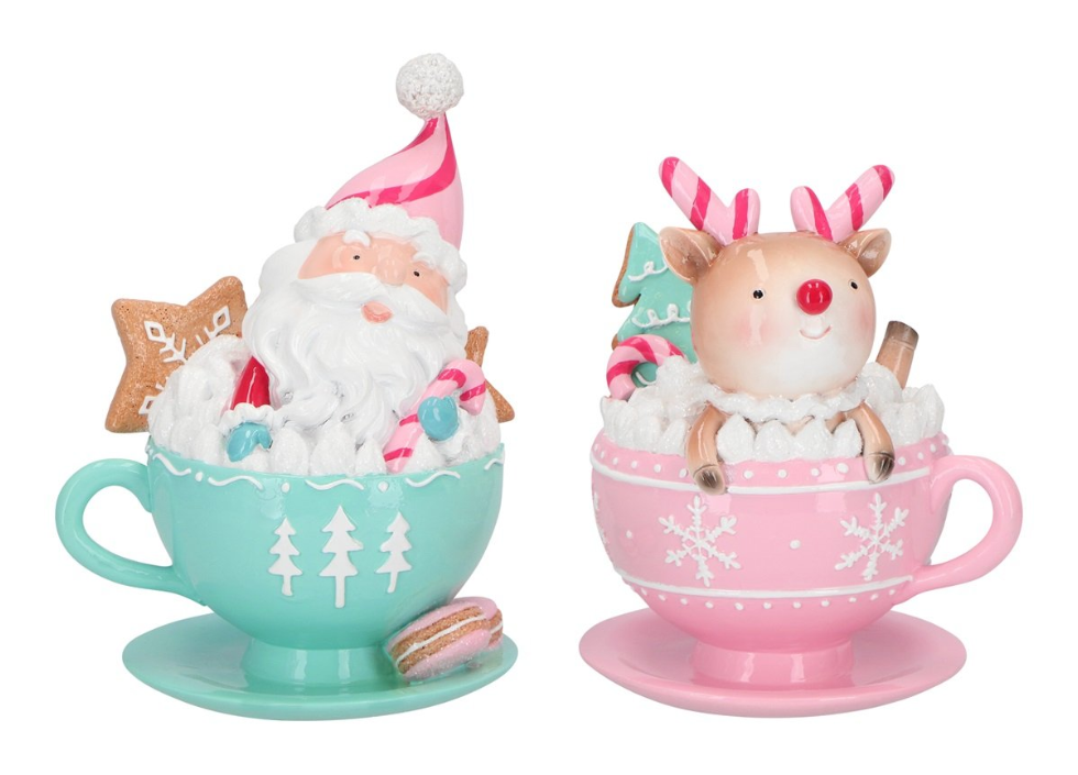 6" Pastel Santa & Deer Mug Assorted Set Of 2