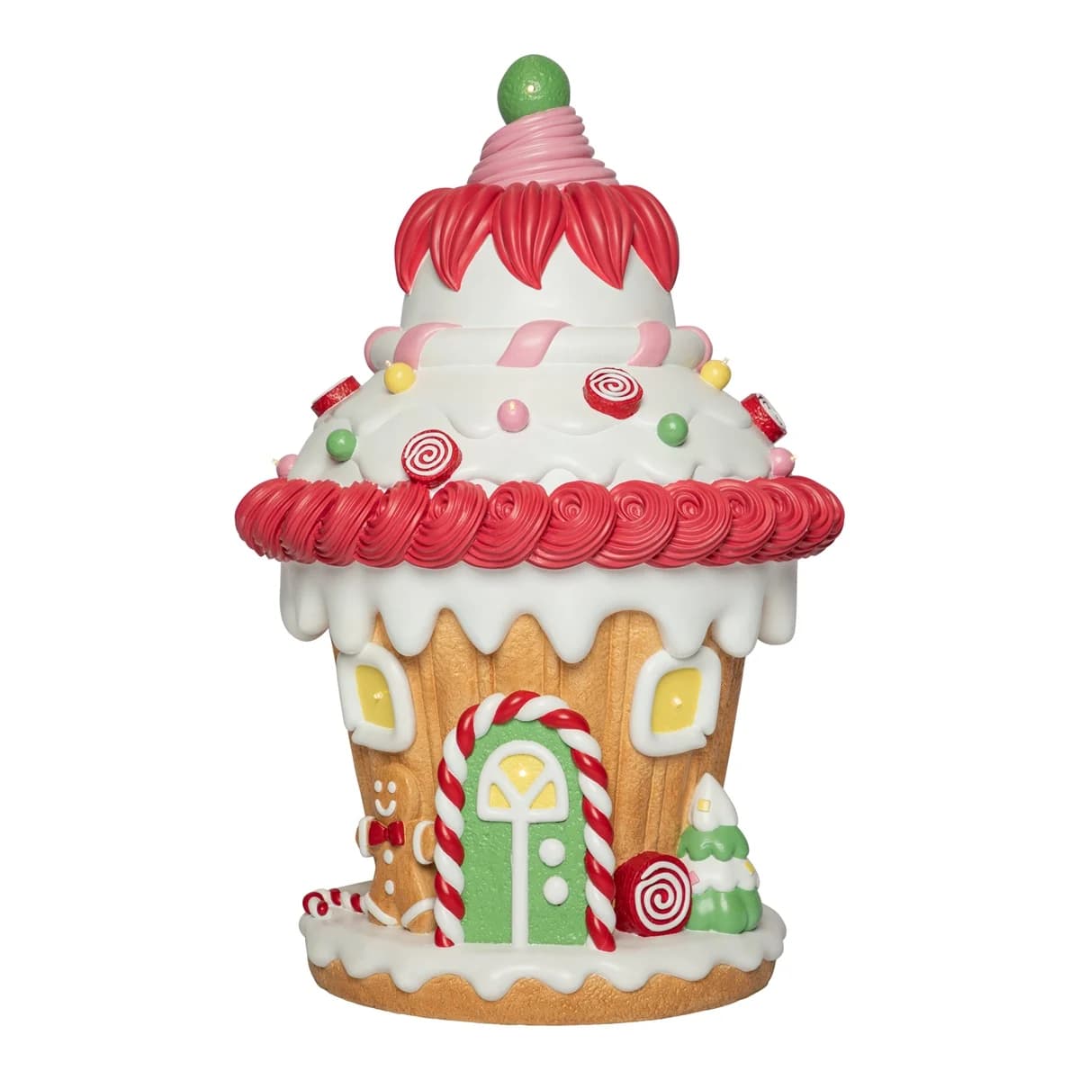 Casa de dulces de pan de jengibre LED roja y verde de 3,3 pies con pilas