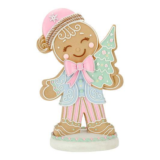 28" LED Pastel Gingerbread Boy With Tree Battery Operated
