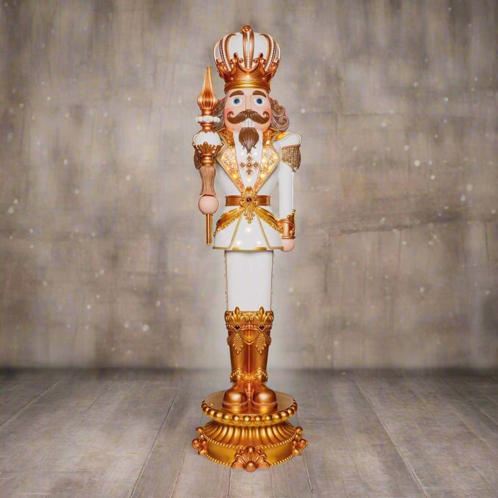10 FT White & Gold King Nutcracker With Music & Warm White LED Lights