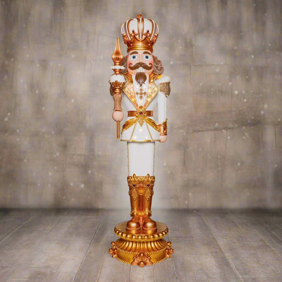 Cascanueces musical King LED blanco y dorado de 10 pies