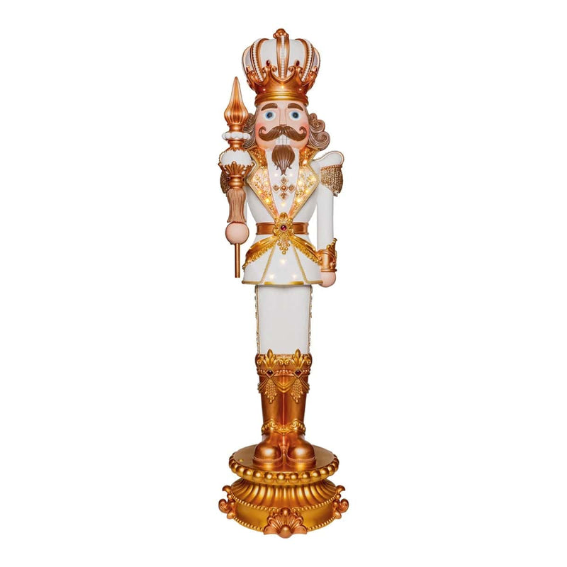 10 FT White & Gold King Nutcracker With Music & Warm White LED Lights