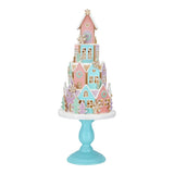 23" LED Pink & Blue Gingerbread Village On Pedestal Battery Operated