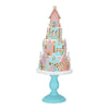 23" LED Pink & Blue Gingerbread Village On Pedestal Battery Operated