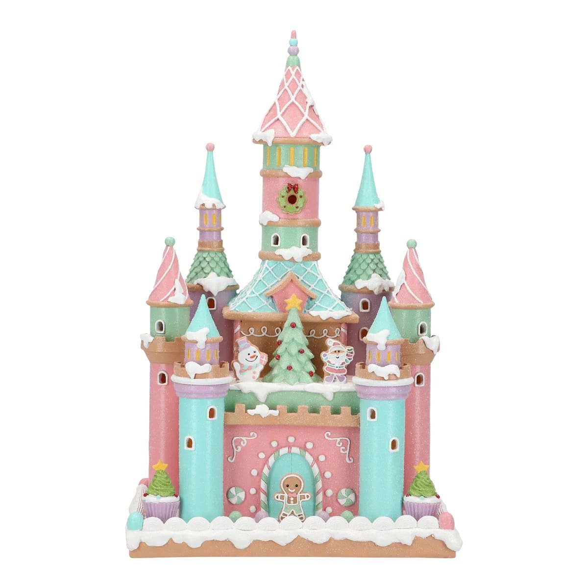 Castillo de caramelo de pan de jengibre LED de 16,5" rosa y azul a pilas
