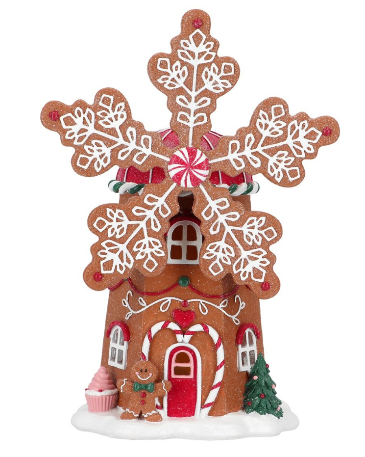 12" Lighted Gingerbread Windmill Battery Operated