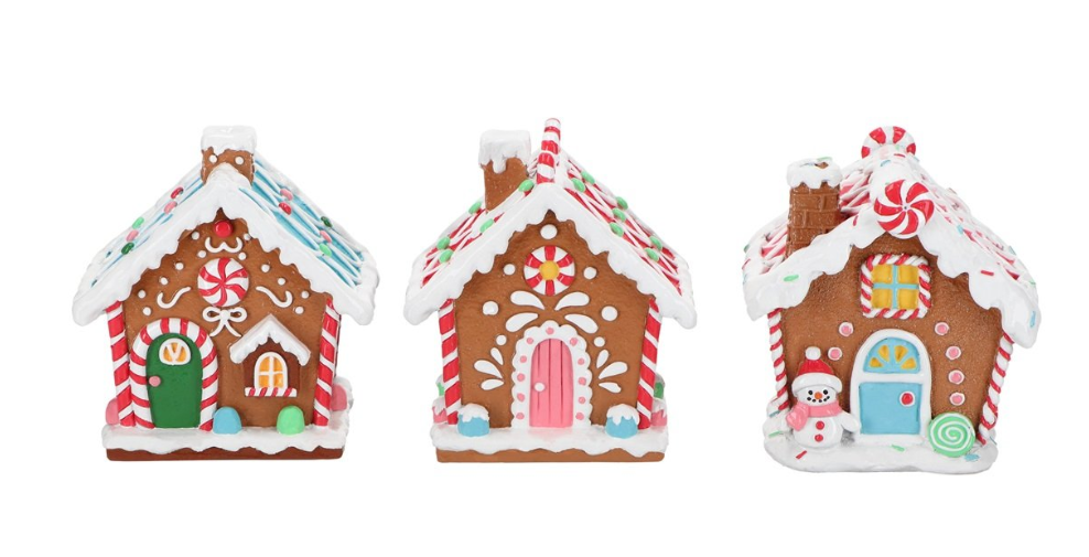 6" Pastel Gingerbread Houses Assorted Set Of 3