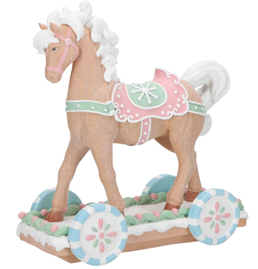 15" Pastel Gingerbread Horse Trailer