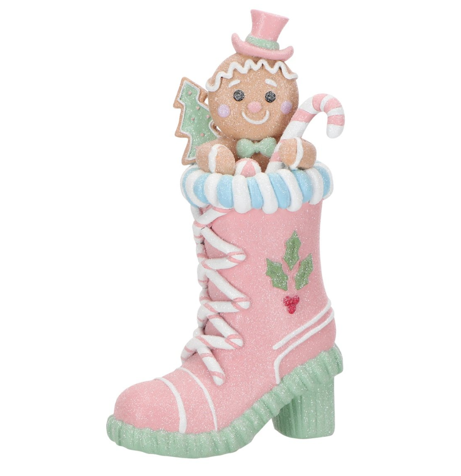 9" Pastel Gingerbread In Boot
