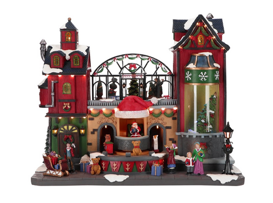 Casa verde de Navidad animada con LED de 15"