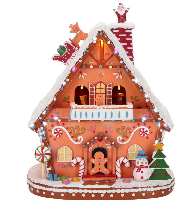Casa de caramelos animada con luces LED de 15"
