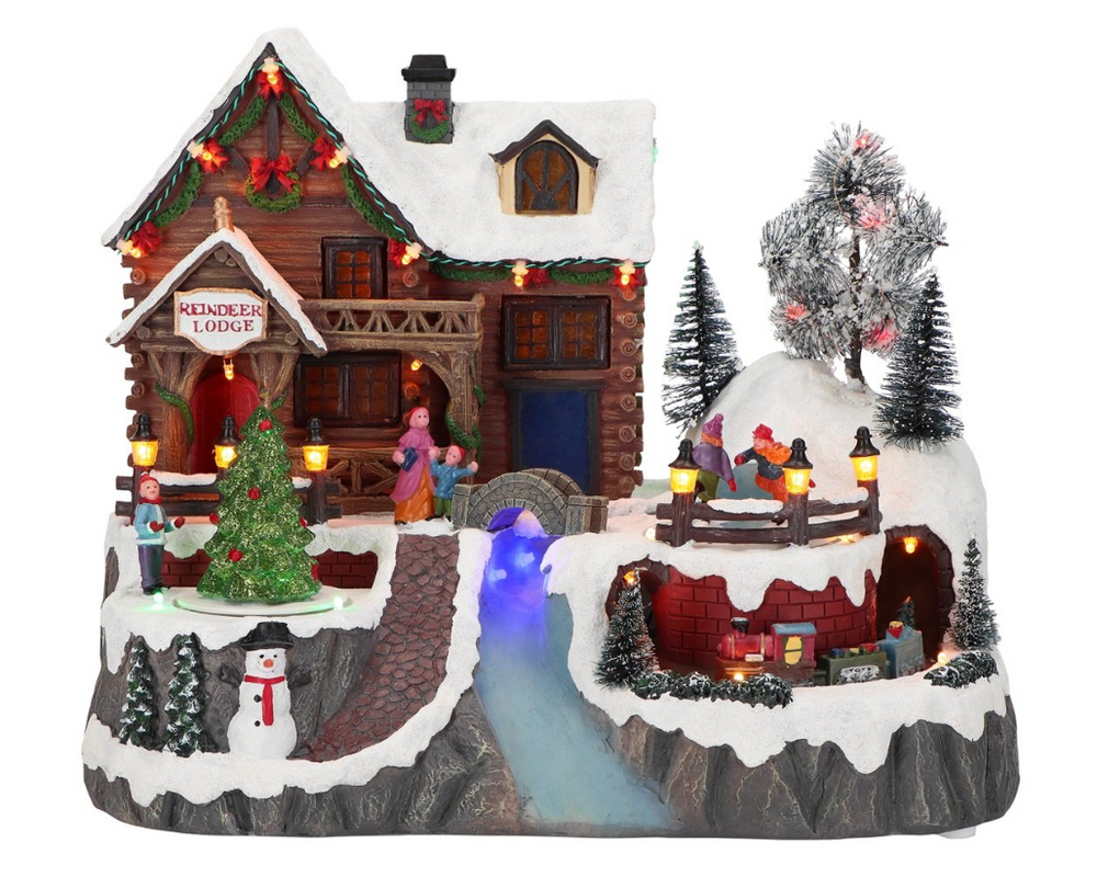 11" LED Animated Village Scene With Train