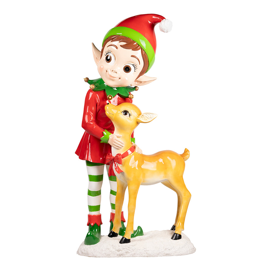 Elf figurine with a deer on a white background