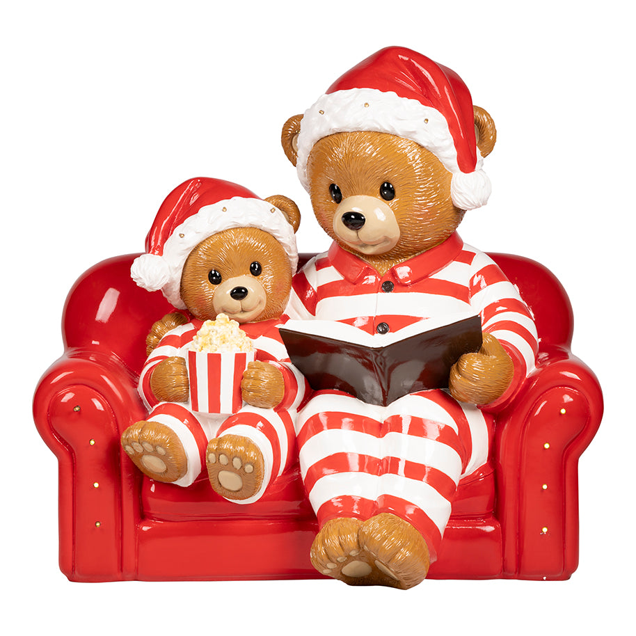 3 FT Lighted Bear & Family On Red Sofa Battery Operated