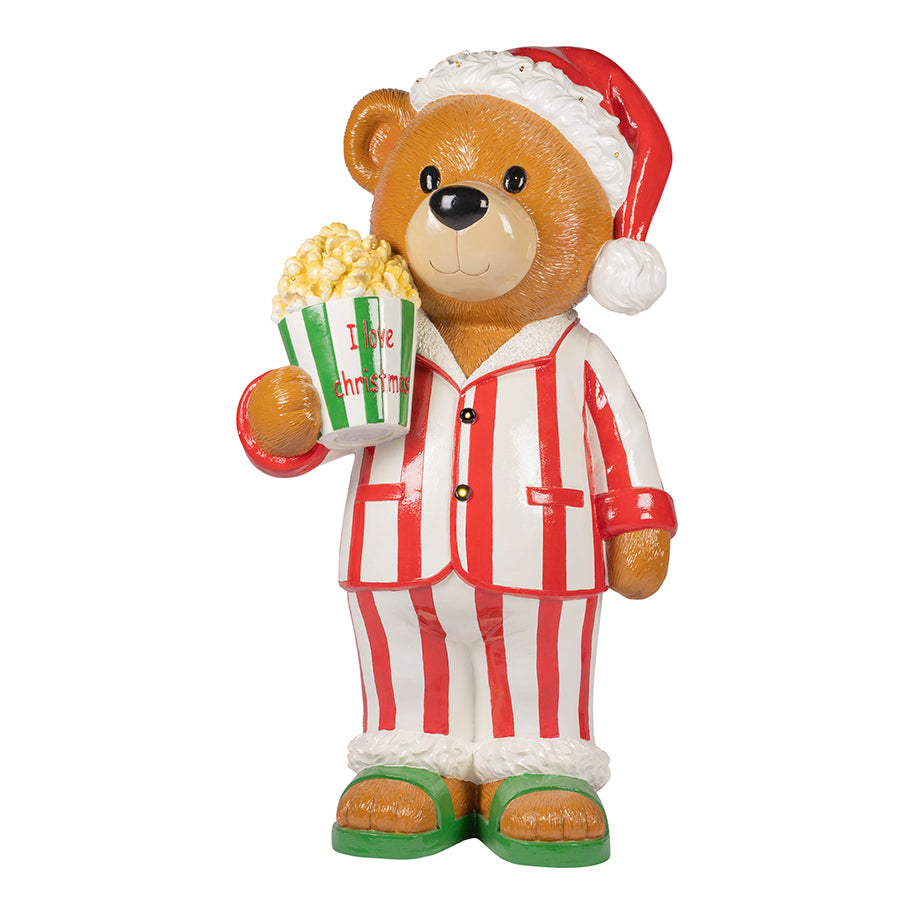 4 FT Lighted Standing Bear In Pajamas With Popcorn Battery Operated