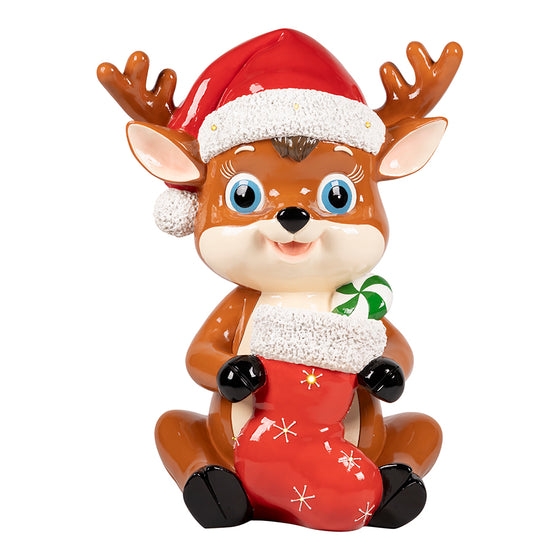 3 FT Lighted Deer With Red Stocking Battery Operated