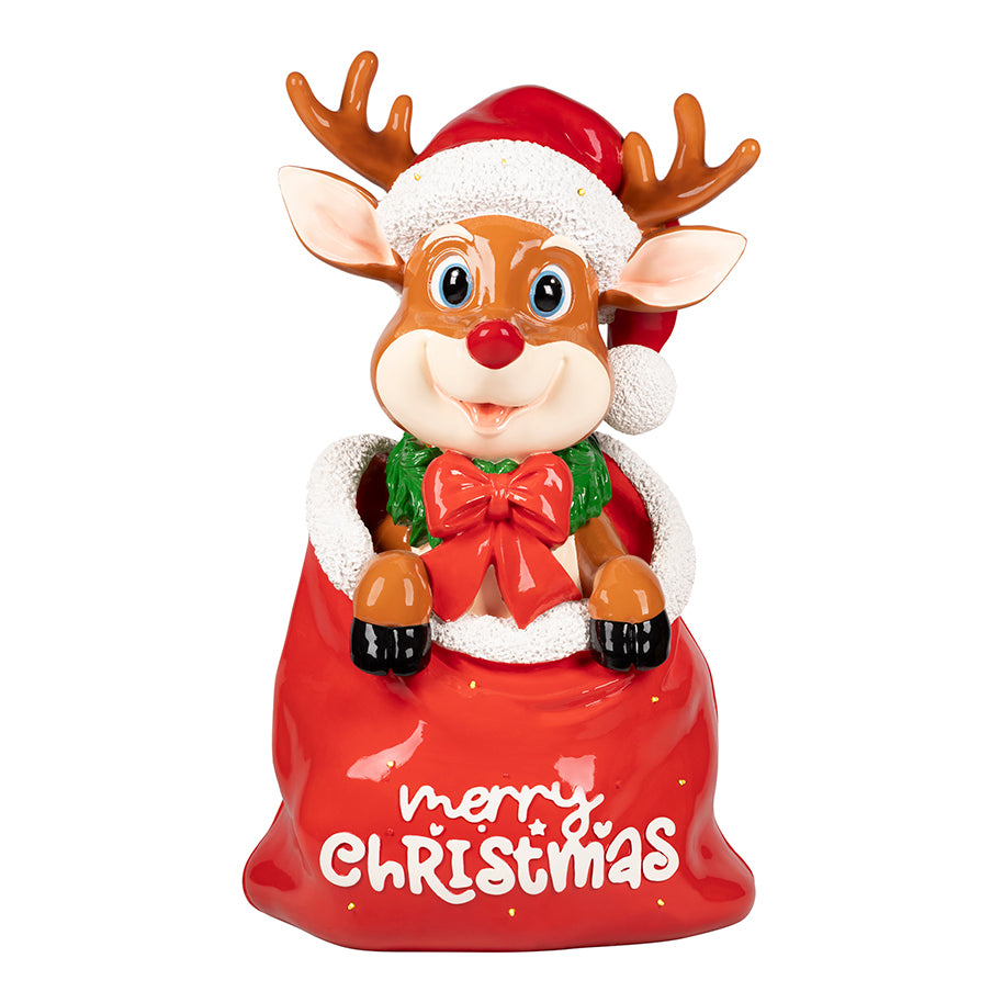 3 FT Lighted Funny Deer In Red Bag Battery Operated