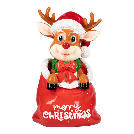 3 FT Lighted Funny Deer In Red Bag Battery Operated