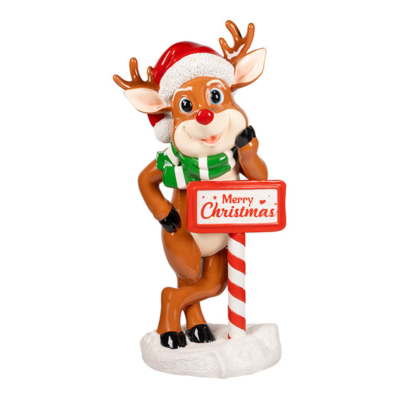 4 FT Lighted Standing Deer With Sign Battery Operated