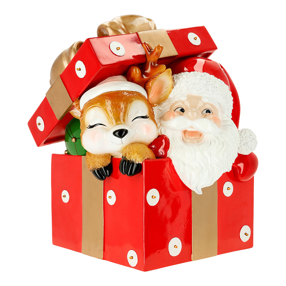24" Lighted Santa & Deer In Giftbox Battery Operated