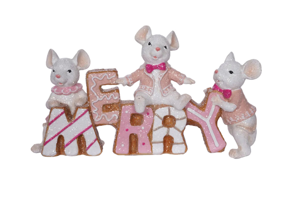 8.5" Mice "Merry" Frosted Cookie Sign