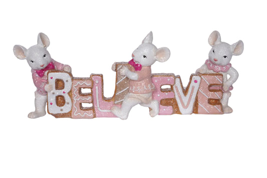11" Mice "Believe" Frosted Cookie Sign