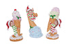 Three ice cream cone-shaped figurines with characters on a white background