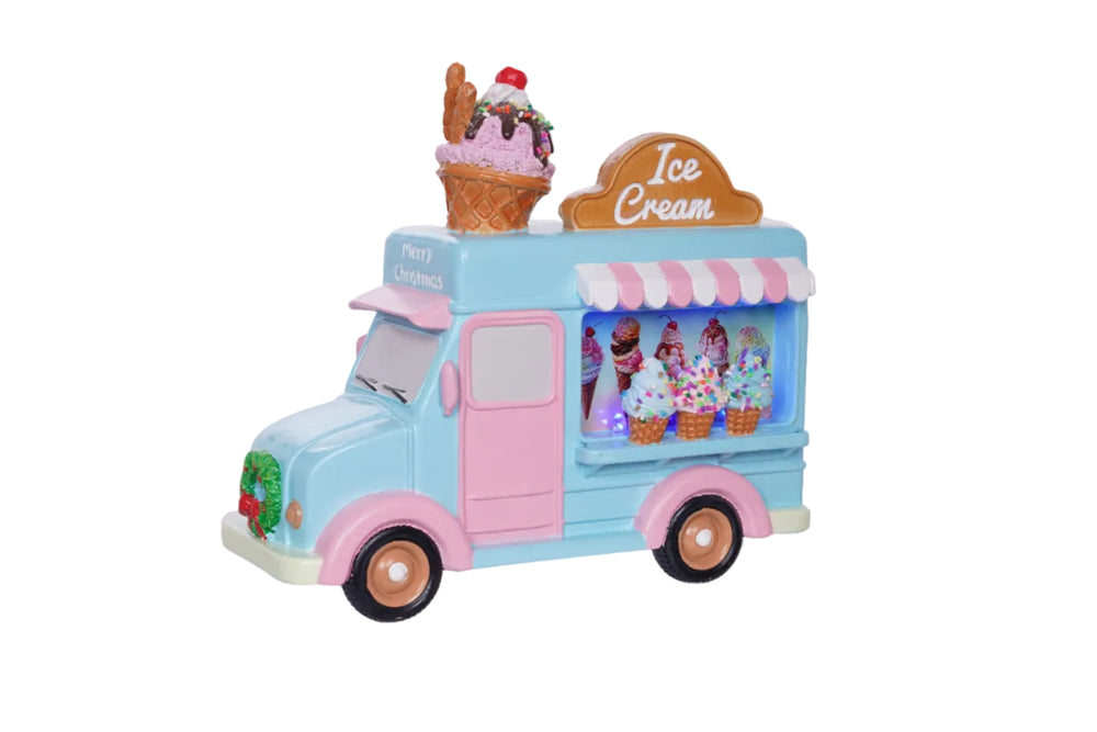 10" Lighted Blue Ice Cream Truck
