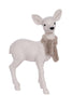 Stuffed deer toy with a brown scarf on a white background