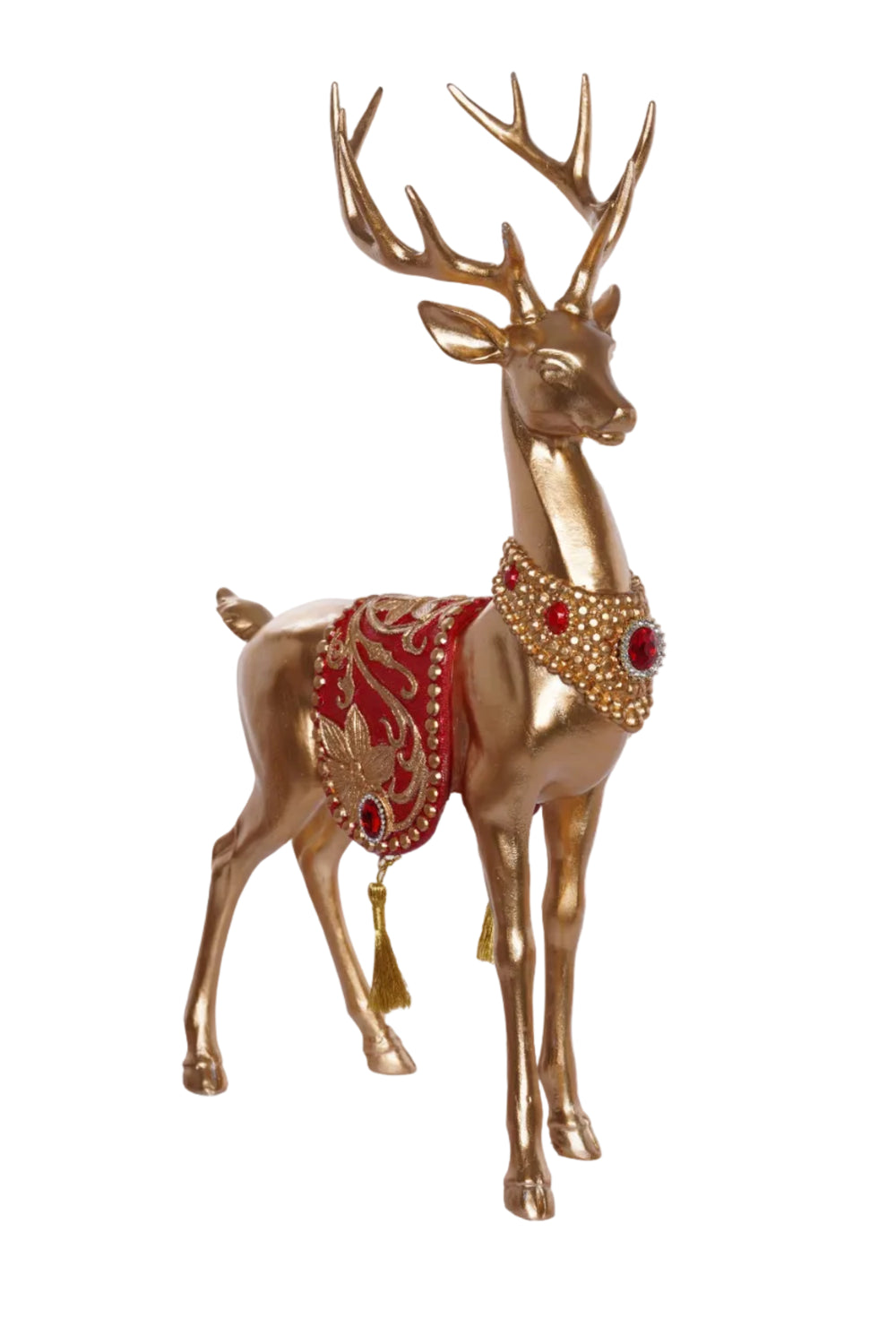 15" Standing Gold Deer With Red Saddle