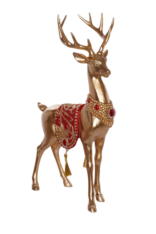 15" Standing Gold Deer With Red Saddle