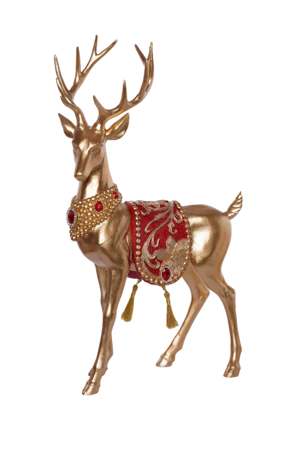 15" Standing Gold Deer With Red Saddle