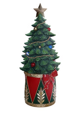 Decorative Christmas tree with a star on top, surrounded by smaller images of the tree.