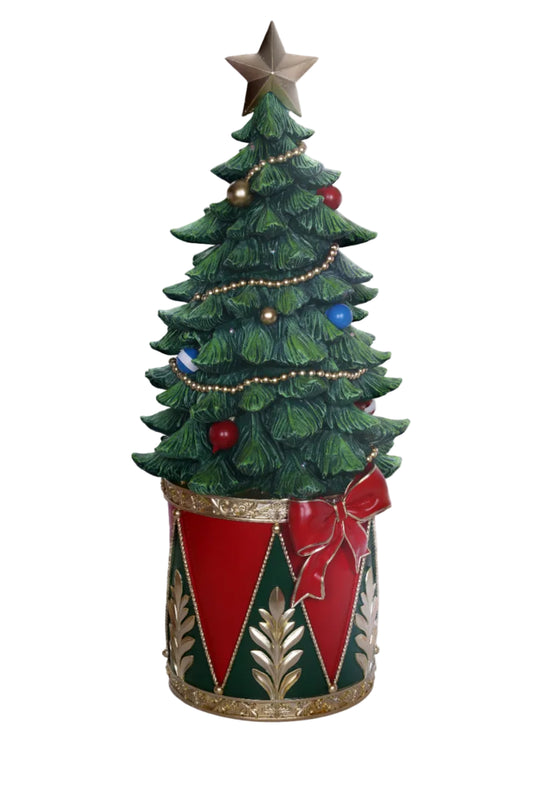 Decorative Christmas tree with a star on top, surrounded by smaller images of the tree.
