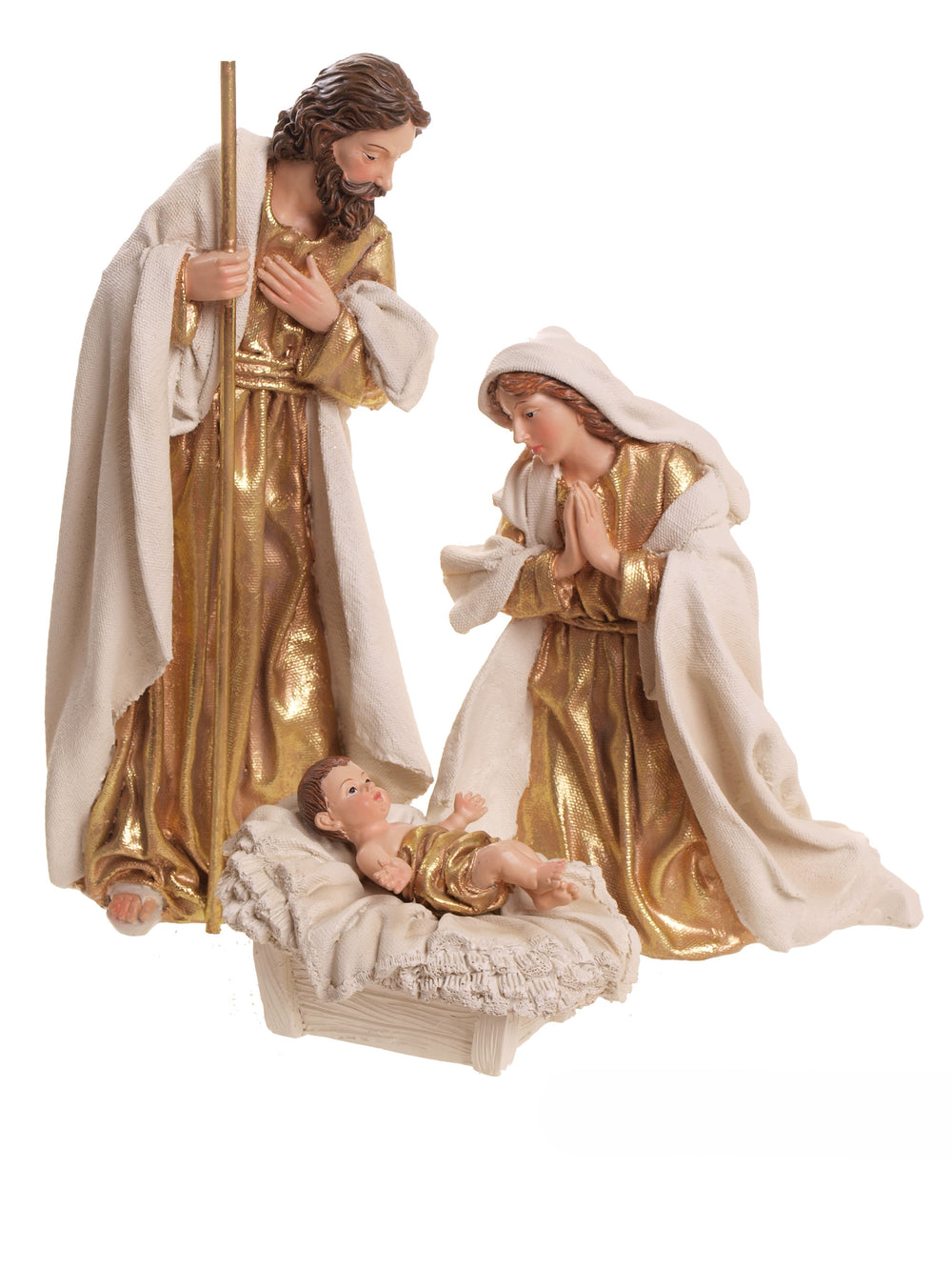 12" Gold & Ivory Holy Family Nativity Set Of 3