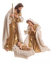 Nativity scene figurines with Joseph, Mary, and baby Jesus on a white background