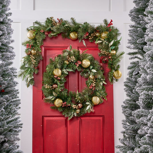 6 FT Pre-Lit Garland With Gold Decorations Battery Operated