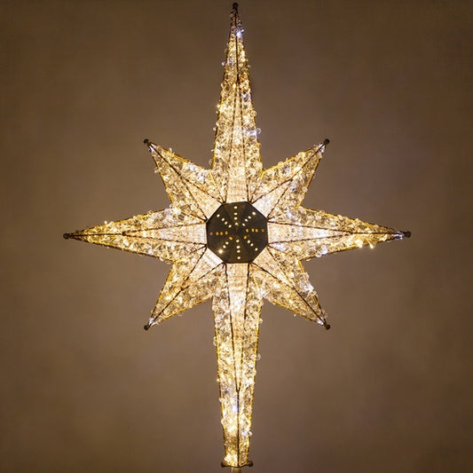 3 FT 8 Point Bethlehem Shimmering Star Warm White & Cool White LED Tree Topper