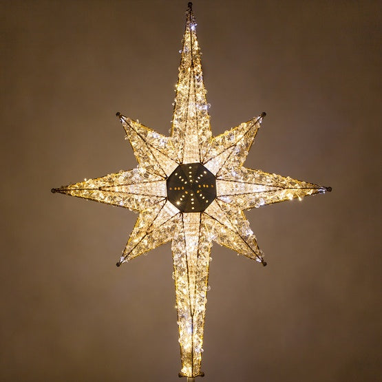 4 FT 8 Point Bethlehem Shimmering Star Warm White & Cool White LED Tree Topper