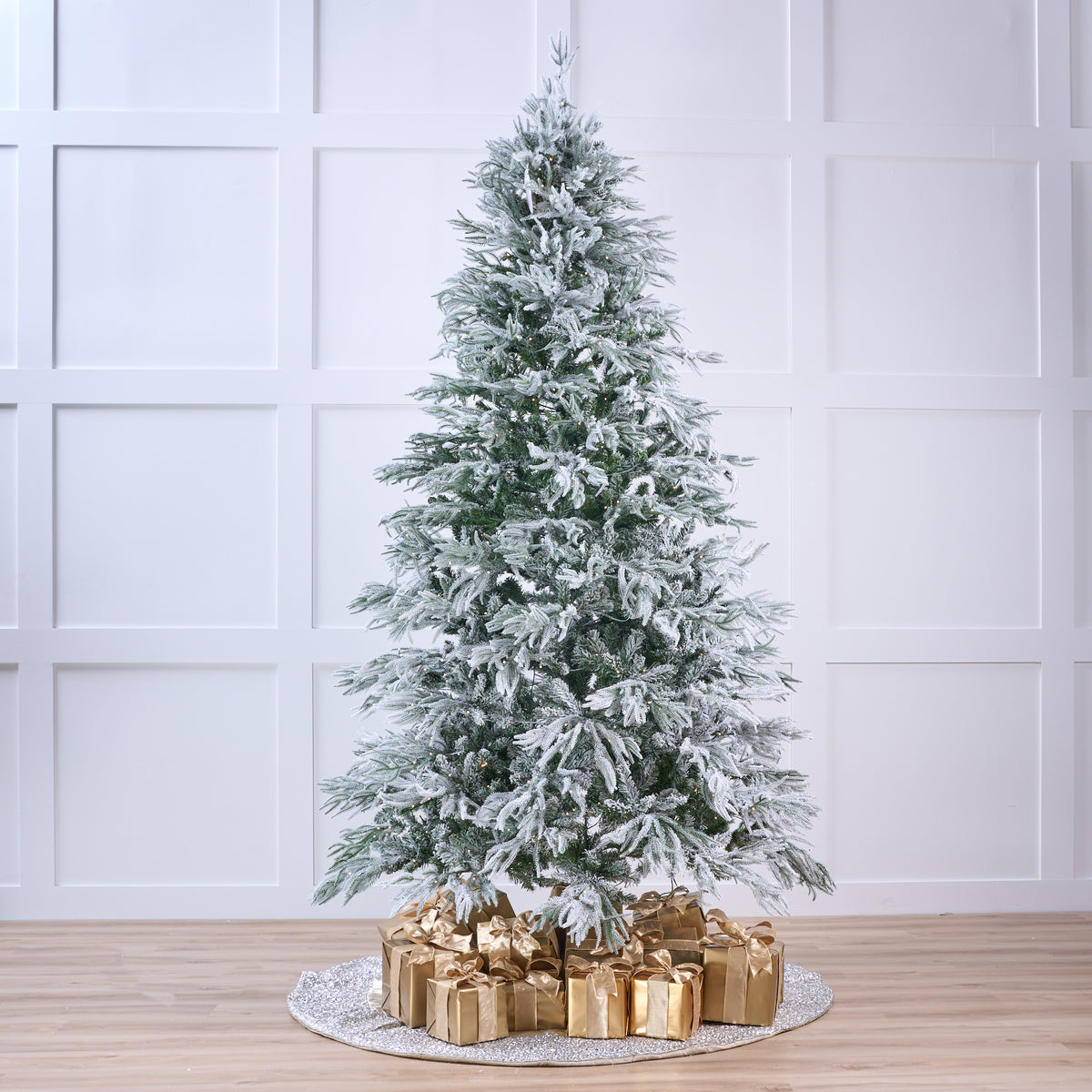 9 FT Snowy Ponderosa Tree Pre-Lit Warm White LED Lights With Flashing Motion
